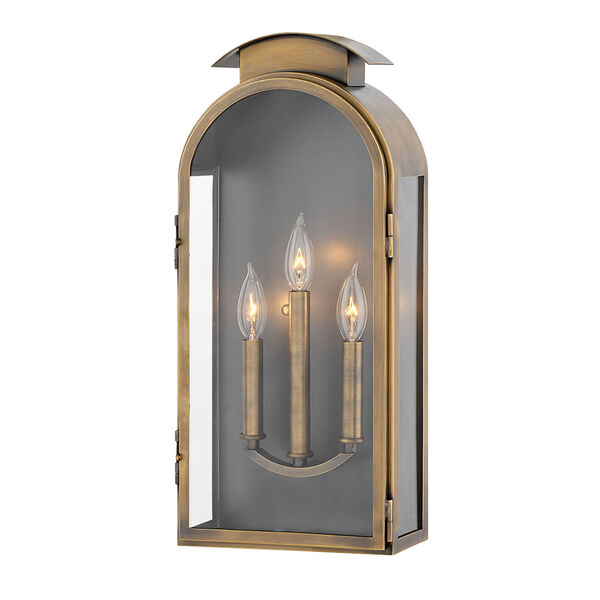 Rowley Light Antique Brass Three-Light Outdoor Large Wall Mount, image 9