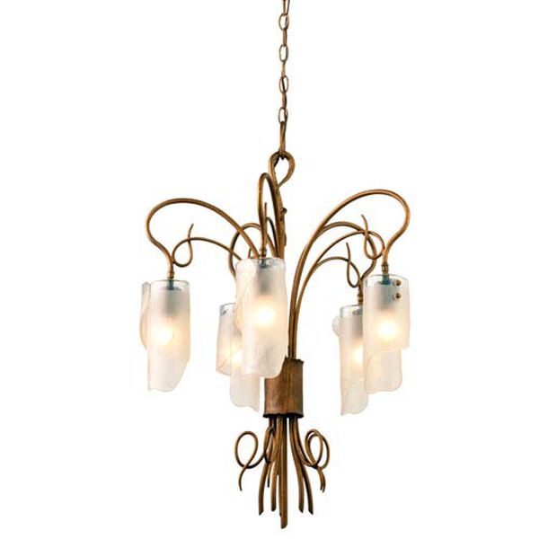 SoHo Five-Light Chandelier in Hammered Ore with Brown Tint Ice Glass, image 1