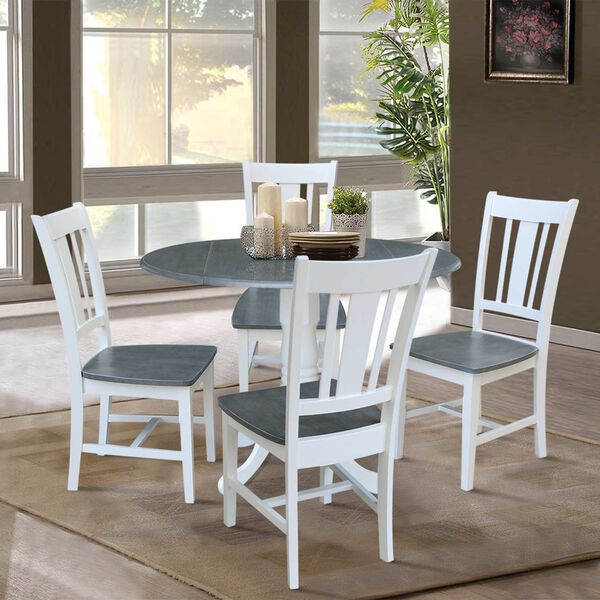 White and Heather Gray 42-Inch Dual Drop Leaf Dining Table with Splat Back Chairs, Five-Piece, image 2