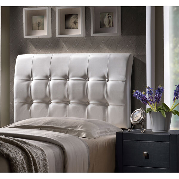 Lusso Queen Headboard with White Faux Leather Fabric w/Rails, image 1