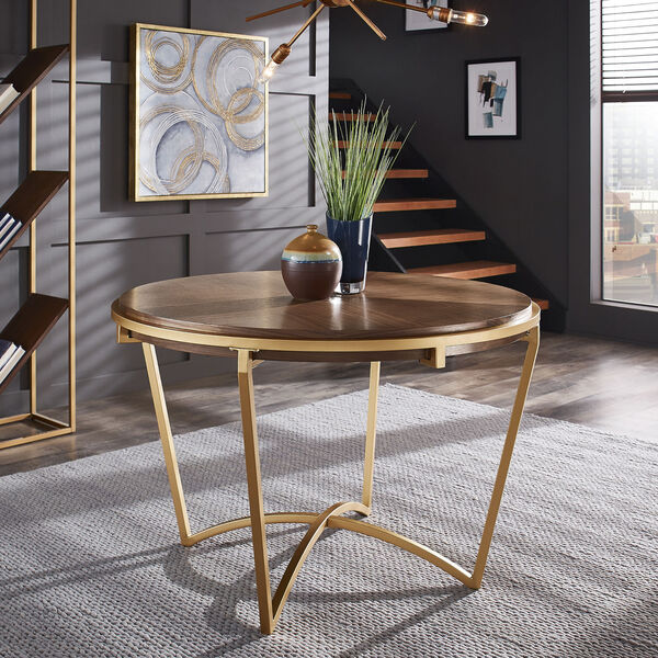Minnie Gold and Natural Dining Table with Metal Base, image 6