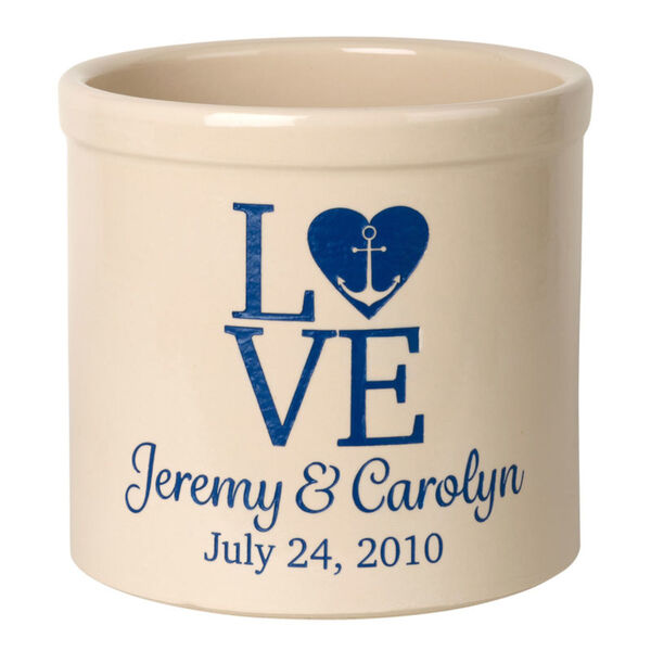 Personalized Love Anchor Stoneware Crock with Blue Engraving, image 1
