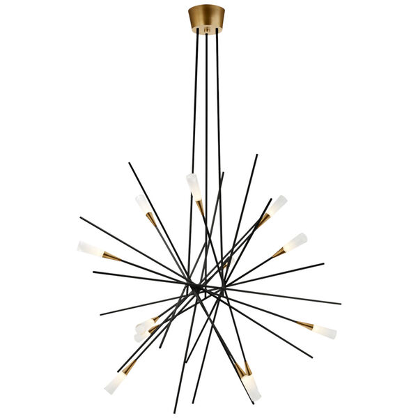 Stellar Large Chandelier in Matte Black and Antique Brass with Frosted Acrylic by Chapman  and  Myers, image 1
