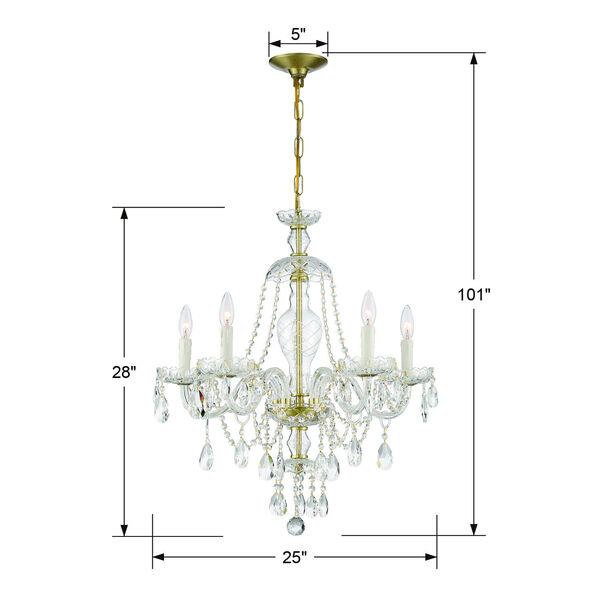 Candace Polished Brass 28-Inch Five-Light Hand Cut Crystal Chandelier, image 5