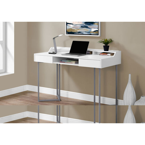 White and Silver 22-Inch Computer Desk with Three Open Cubbies, image 2