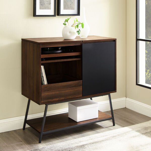 Bonnie Solid Black and Dark Walnut Record Player Accent Cabinet, image 2