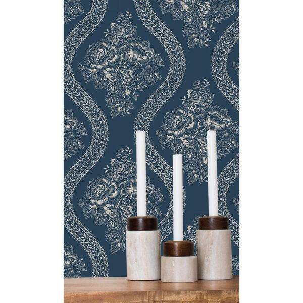 Coverlet Floral Gray and Blue Removable Wallpaper, image 2