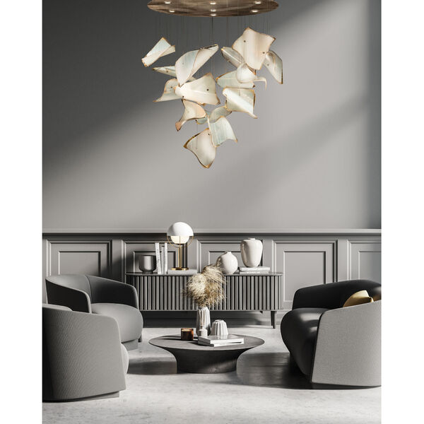 Elevate Gold Eight-Light LED Pendant with 15 Glass Frozen Pages, image 2