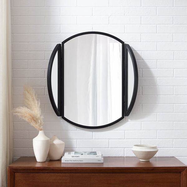 Dottie Black Round Wall Mirror with Hinging Sides, image 1