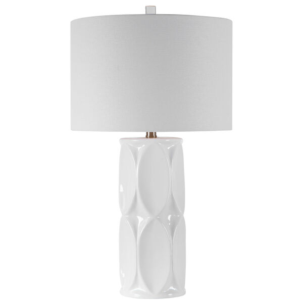 Sinclair Glossy White One-Light Table Lamp with Round Drum Hardback Shade, image 1