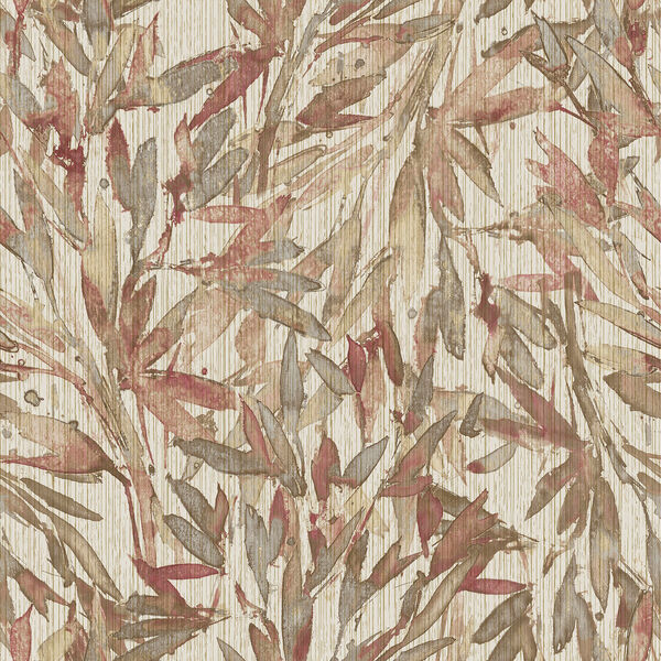 Antonina Vella Natural Opalescence Red and Warm Gray Rainforest Leaves Wallpaper, image 1