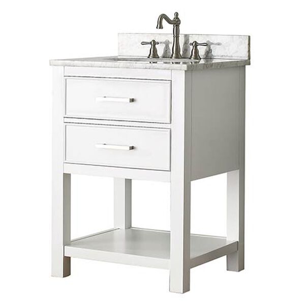 Brooks White 24-Inch Vanity Combo with Carrera White Marble Top, image 2
