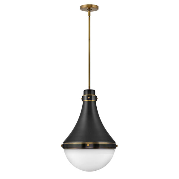 Oliver Black One-Light Pendant With Etched Opal Glass, image 1