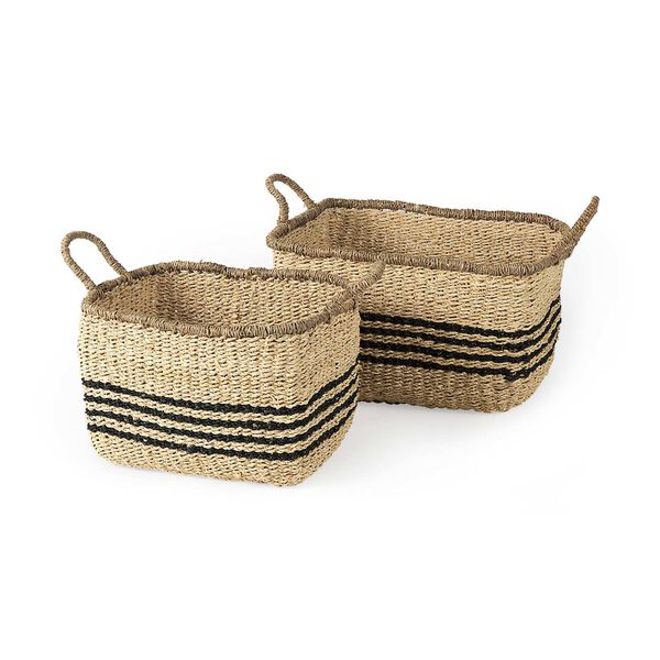 Emma Light Brown Seagrass Rectangular Basket with Black Stripes, Set of 2, image 1