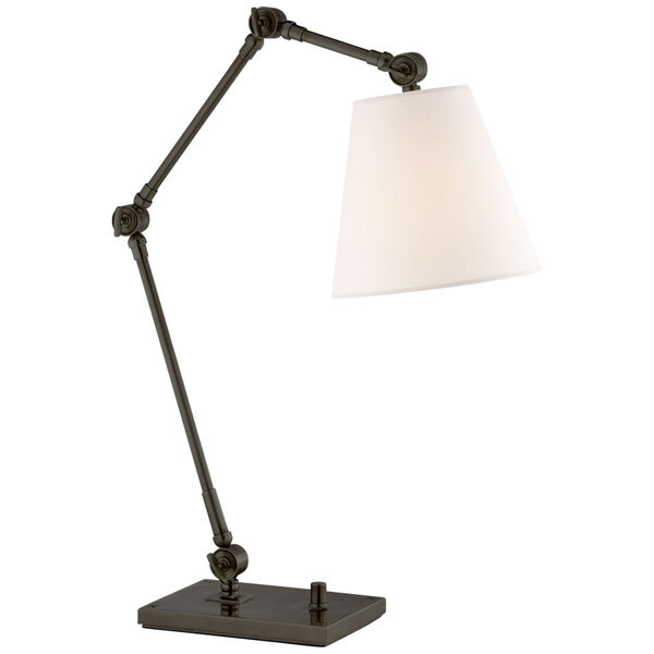 Graves Task Lamp in Bronze with Linen Shade by Suzanne Kasler, image 1