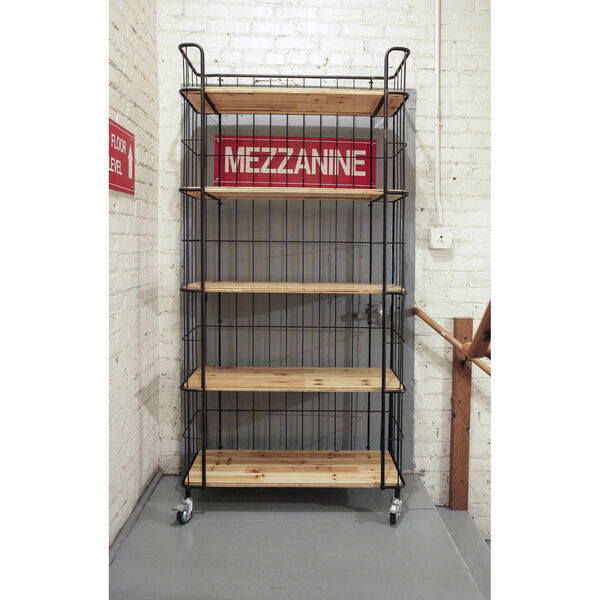 Wood and Metal Five-Tier Shelf with Casters, image 1