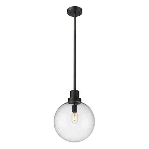 Laurent Black 12-Inch One-Light Outdoor Pendant with Clear Seedy Glass Shade, image 4