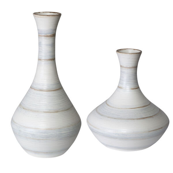 Potter Soft Ivory, Blue and Tan Fluted Striped Vase, Set of 2, image 1