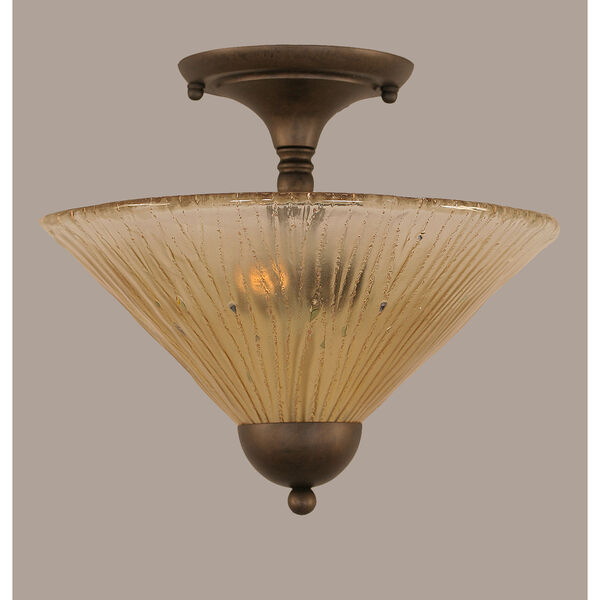 Bronze Two-Light Semi-Flush Mount with Amber Crystal Glass, image 1