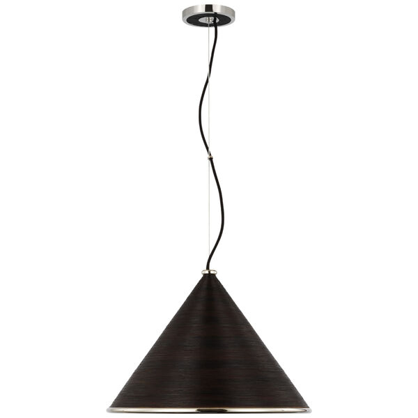 Reine Large Pendant in Polished Nickel and Black Rattan by Suzanne Kasler, image 1