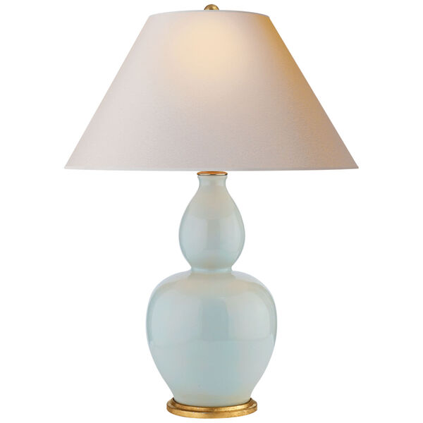 Yue Double Gourd Table Lamp in Ice Blue with Natural Paper Shade by Chapman and Myers, image 1