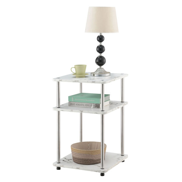 Design2Go Faux White Marble and Chrome Three-Tier End Table, image 3