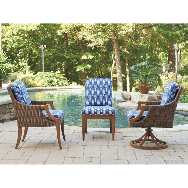 Harbor Isle Brown and Blue Swivel Rocker Arm Dining Chair, image 3