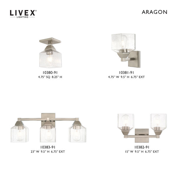 Aragon Brushed Nickel 5-Inch One-Light Ceiling Mount with Hand Blown Clear Seeded Glass, image 5