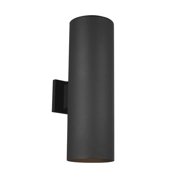 Cylinders Black Two-Light Outdoor Wall Sconce with Tempered Glass Shade, image 2