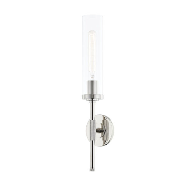 Bowery Polished Nickel One-Light Wall Sconce with Clear Glass Shade, image 1