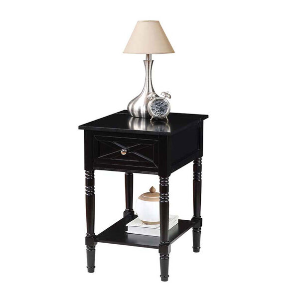 Country Oxford Black 25-Inch End Table with Charging Station, image 7