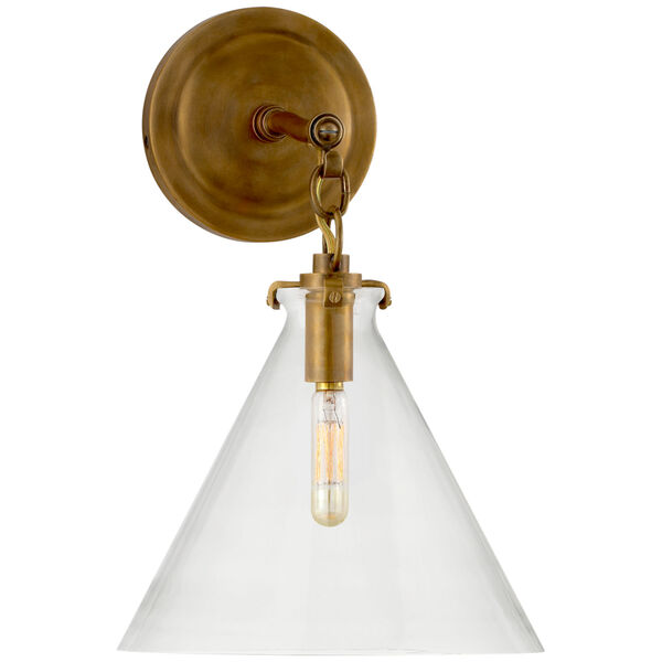 Katie Small Conical Sconce in Hand-Rubbed Antique Brass with Clear Glass by Thomas O'Brien, image 1