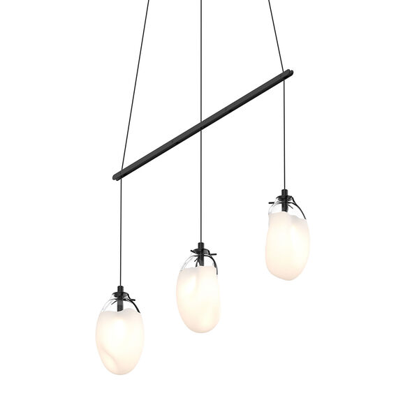 Liquid Satin Black Three-Light Linear Spreader LED Pendant with Poured White Glass Shade, image 1
