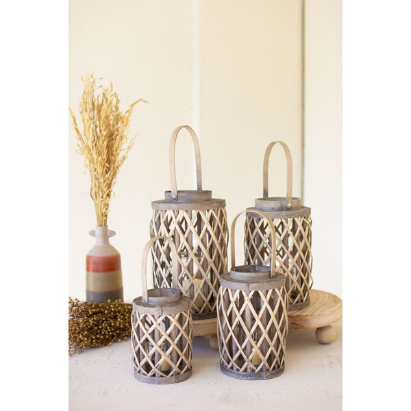Gray Grey Willow Cylinder Lanterns, Set of Four, image 1