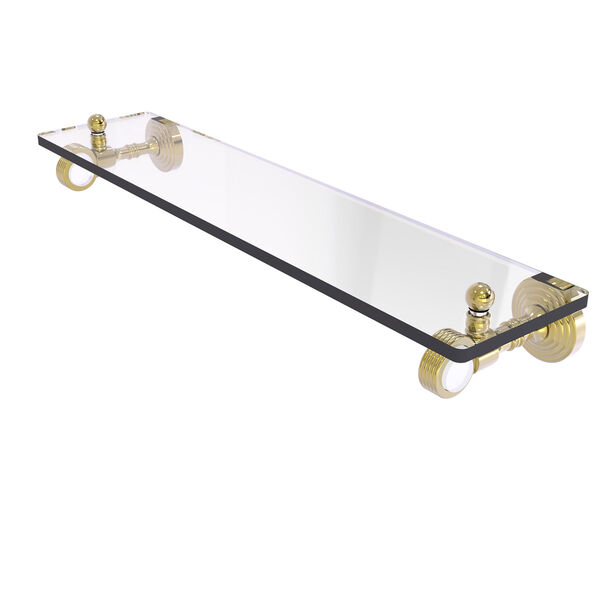 Pacific Grove Unlacquered Brass 22-Inch Glass Shelf with Groovy Accents, image 1
