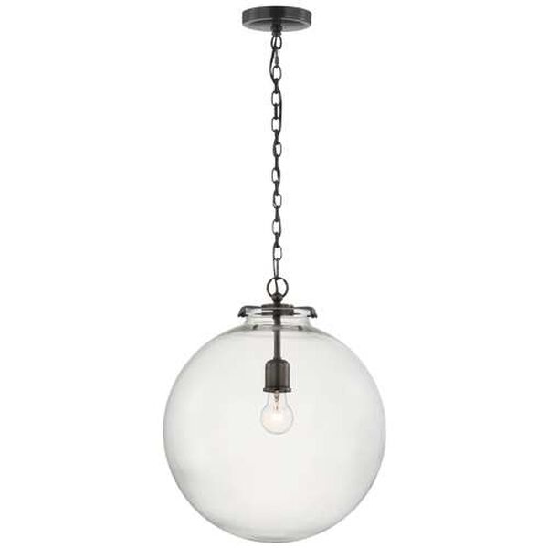 Katie Bronze One-Light Large Globe Pendant with Clear Glass by Thomas O'Brien, image 1