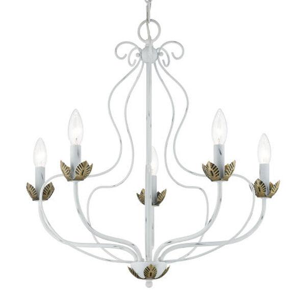 Katarina Antique White with Antique Brass Accents Five-Light Chandelier, image 4