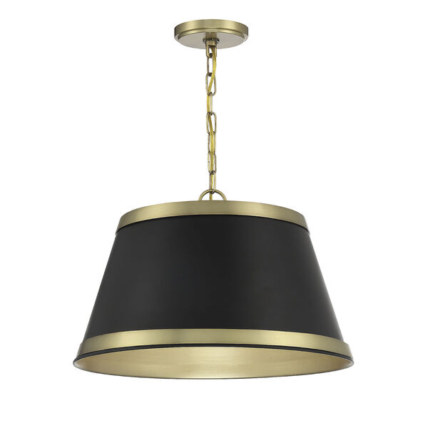 Chelsea Matte Black and Natural Brass 18-Inch Three-Light Pendant, image 1