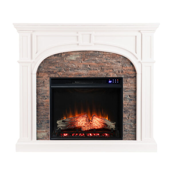 Tanaya White Electric Fireplace with Faux Stone, image 4