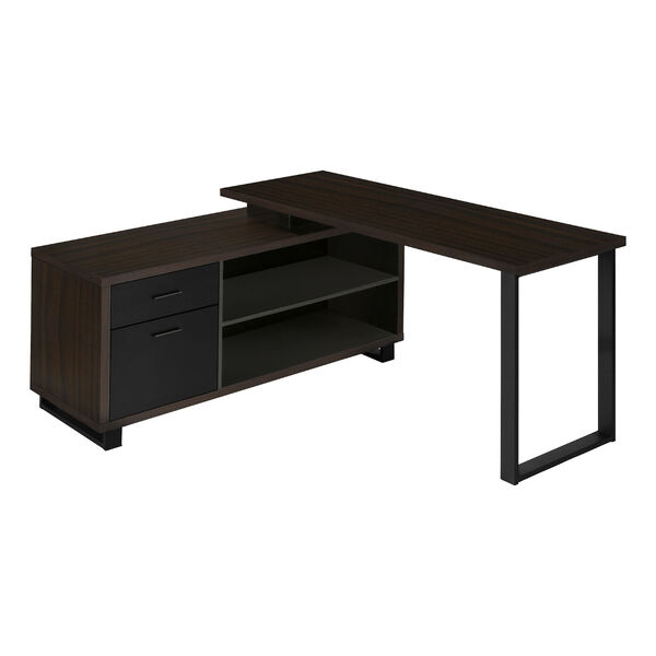 Espresso Computer Desk with Drawers and Shelves, image 1