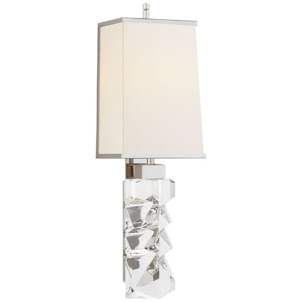 Argentino Large Sconce in Crystal and Polished Nickel with Linen Shade with Nickel Trimmed Shade by Thomas O'Brien, image 1