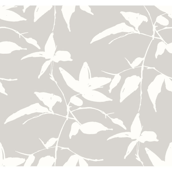 Ronald Redding Tea Garden Gray and White Persimmon Leaf Wallpaper, image 2