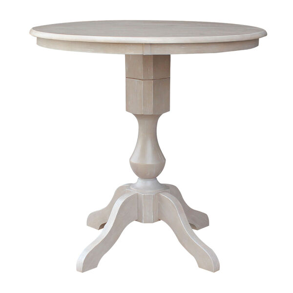 Washed Gray Taupe 36-Inch Round Pedestal Counter Height Table with Two Counter Stool, Three-Piece, image 3