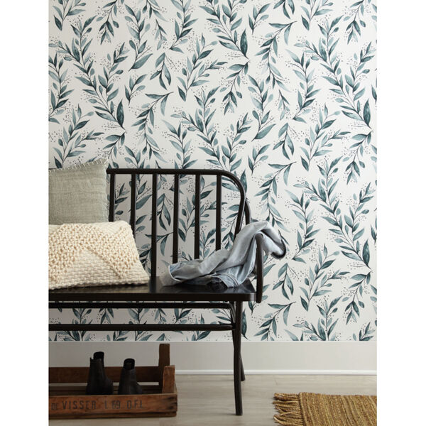 Magnolia Home Vol II Teal Olive Branch  Peel and Stick Wallpaper - SAMPLE SWATCH ONLY, image 1