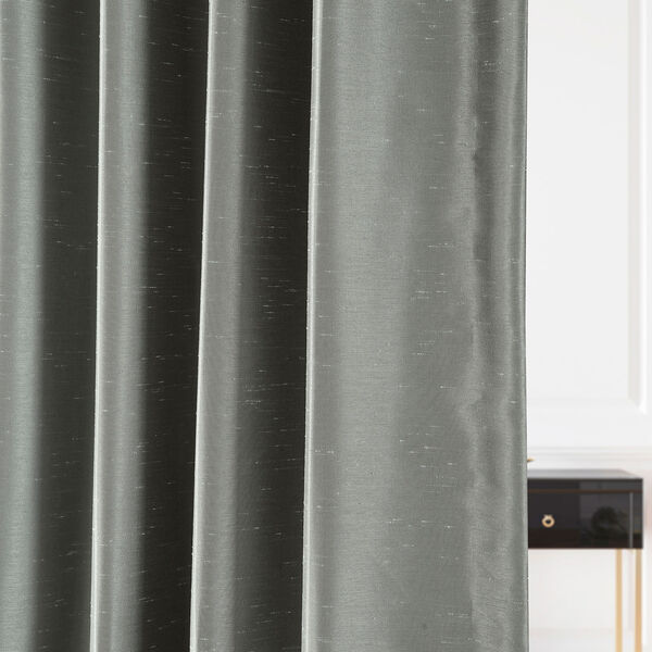 Silver Blackout Vintage Textured Faux Dupioni Silk Pleated Single Curtain Panel 25 x 108, image 7