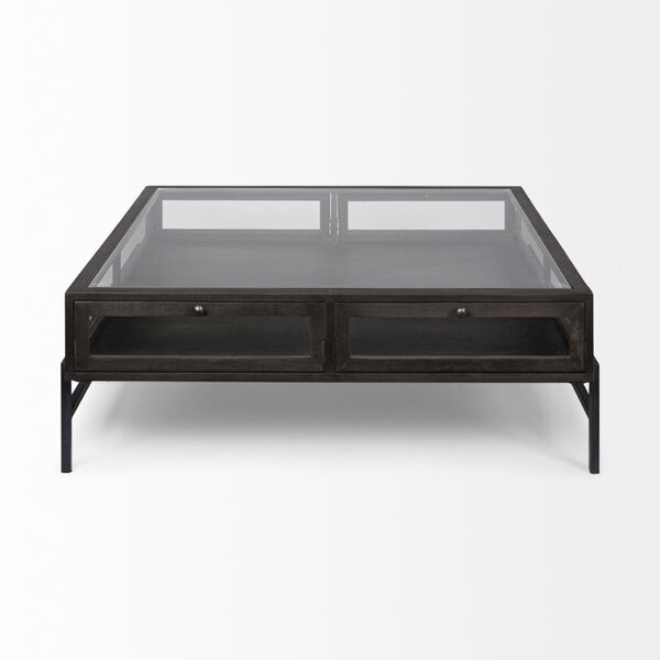 Mercana Arelius Ii Brown And Black, Square Coffee Table With Glass Display Top