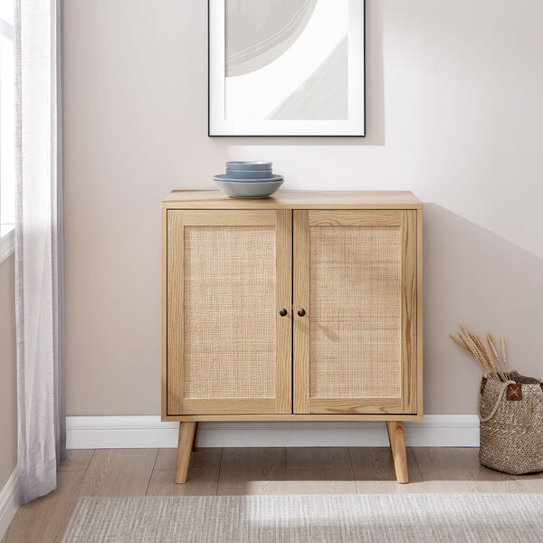 Natural Solid Wood and Rattan Accent Cabinet with Two Doors, image 3