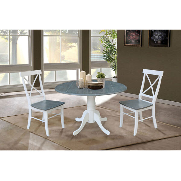 White and Heather Gray 42-Inch Dual Drop leaf Table with X-Back Chairs, Three-Piece, image 2