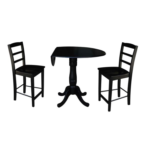 Black Round Pedestal Counter Height Table with Stools, 3-Piece, image 1