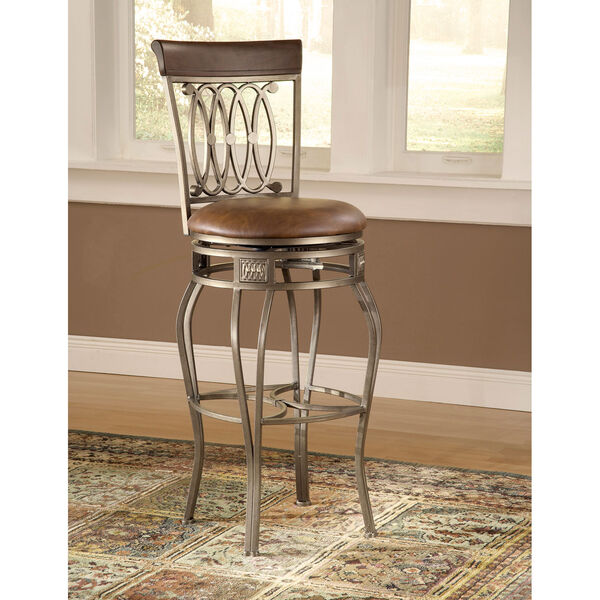 Montello Old Steel Swivel Barstool with Brown Faux Leather, image 1